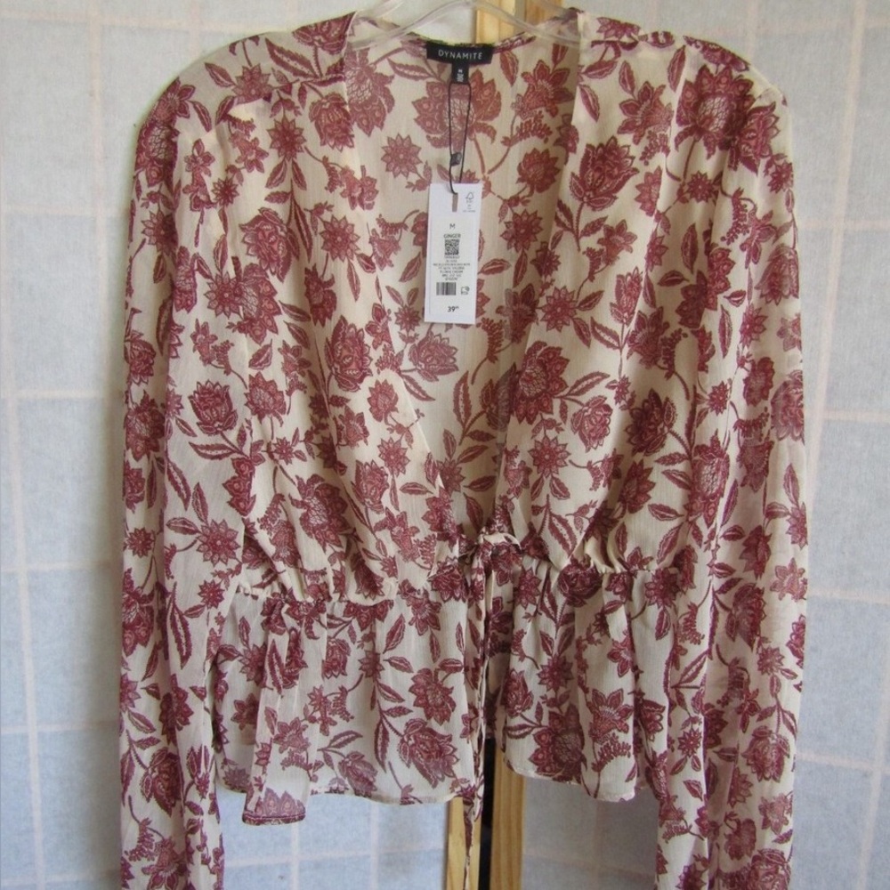 Dynamite Floral Blouse - Burgundy and Cream